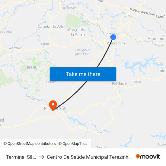 Terminal São Paulo to Centro De Saúde Municipal Terezinha De Moraes Arsilla map