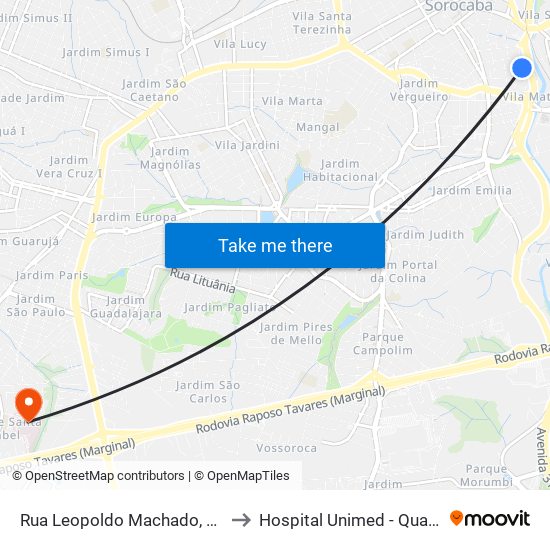 Rua Leopoldo Machado, 333-459 to Hospital Unimed - Quarto 131 map