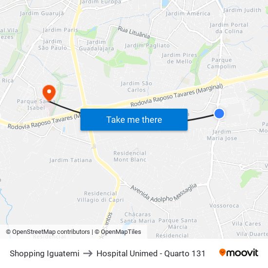 Shopping Iguatemi to Hospital Unimed - Quarto 131 map