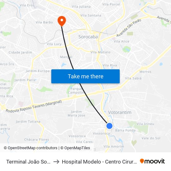 Terminal João Souto to Hospital Modelo - Centro Cirurgico map