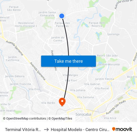 Terminal Vitória Régia to Hospital Modelo - Centro Cirurgico map