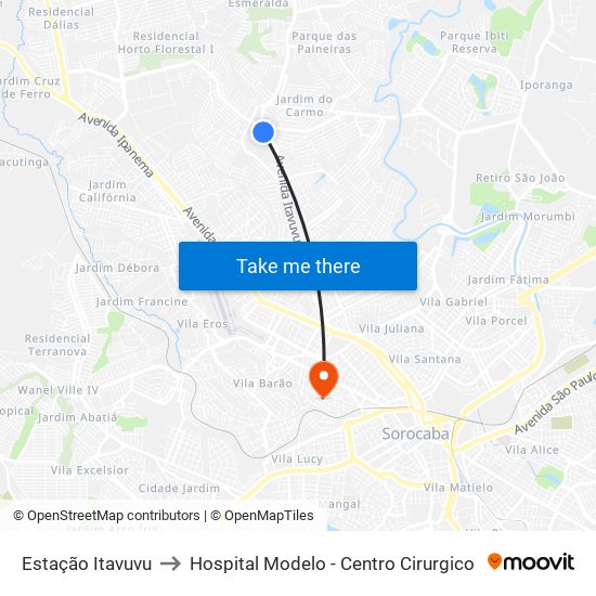 Estação Itavuvu to Hospital Modelo - Centro Cirurgico map