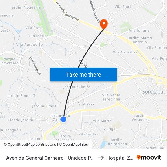 Avenida General Carneiro - Unidade Pré-Hospitalar Da Zona Oeste to Hospital Zona Norte map