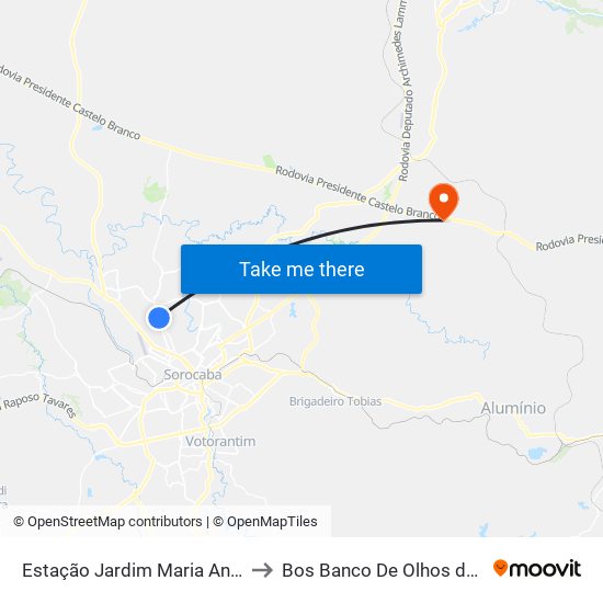 Estação Jardim Maria Antônia Prado to Bos Banco De Olhos de Sorocaba map