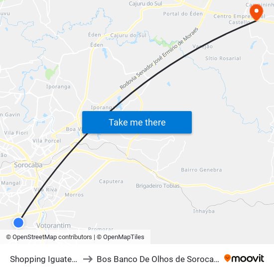 Shopping Iguatemi to Bos Banco De Olhos de Sorocaba map