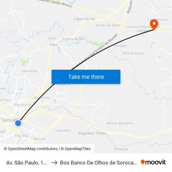 Av. São Paulo, 104 to Bos Banco De Olhos de Sorocaba map