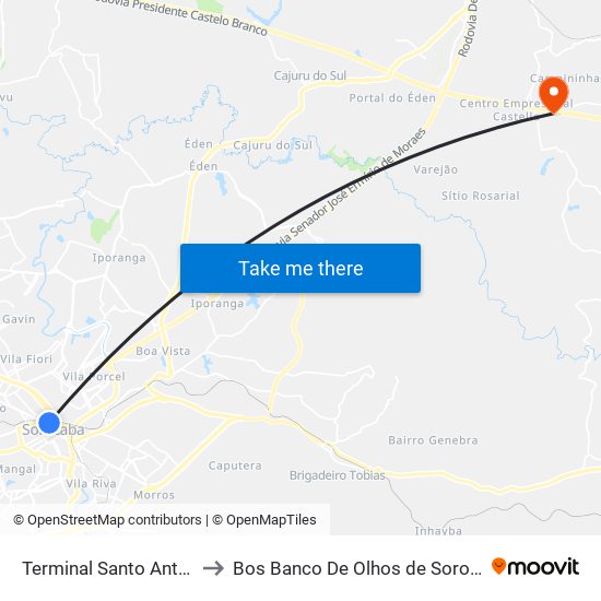 Terminal Santo Antônio to Bos Banco De Olhos de Sorocaba map