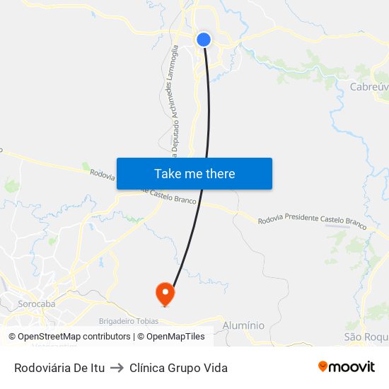 Rodoviária De Itu to Clínica Grupo Vida map
