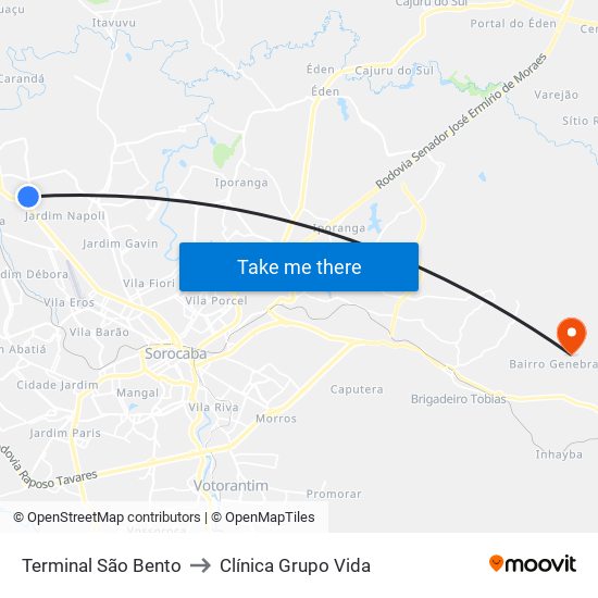 Terminal São Bento to Clínica Grupo Vida map