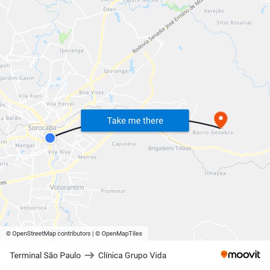 Terminal São Paulo to Clínica Grupo Vida map