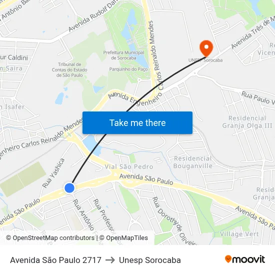 Avenida São Paulo 2717 to Unesp Sorocaba map