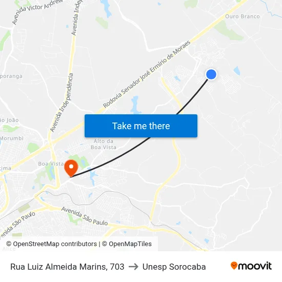 Rua Luiz Almeida Marins, 703 to Unesp Sorocaba map