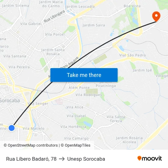 Rua Líbero Badaró, 78 to Unesp Sorocaba map