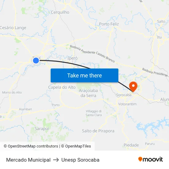 Mercado Municipal to Unesp Sorocaba map