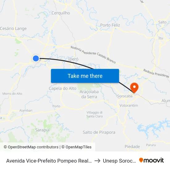 Avenida Vice-Prefeito Pompeo Reali, 1150 to Unesp Sorocaba map