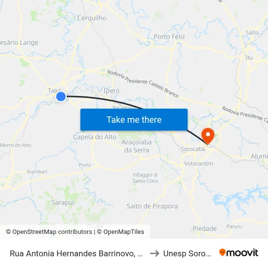 Rua Antonia Hernandes Barrinovo, 500-580 to Unesp Sorocaba map