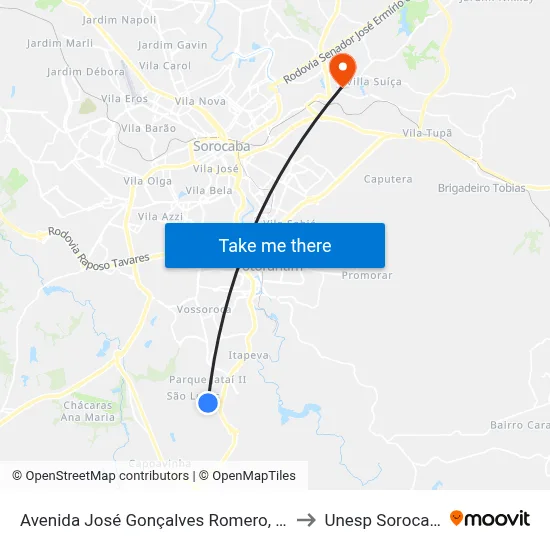 Avenida José Gonçalves Romero, 451 to Unesp Sorocaba map