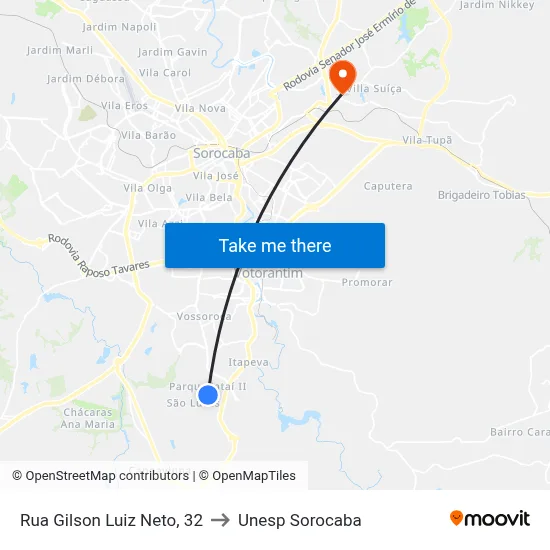 Rua Gilson Luiz Neto, 32 to Unesp Sorocaba map