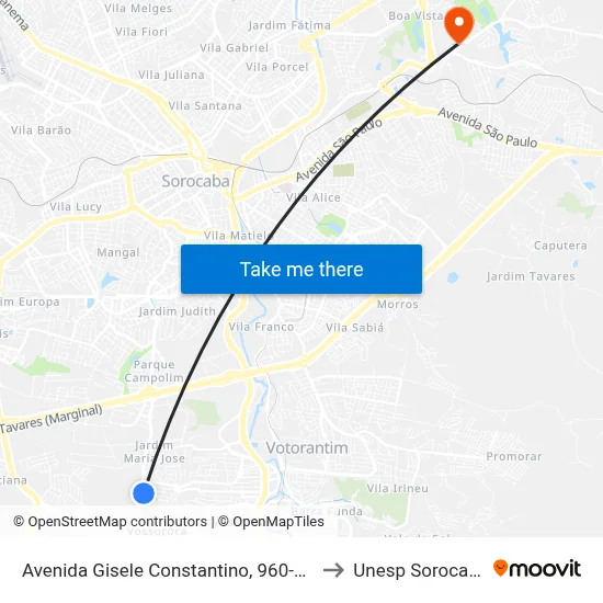 Avenida Gisele Constantino, 960-970 to Unesp Sorocaba map