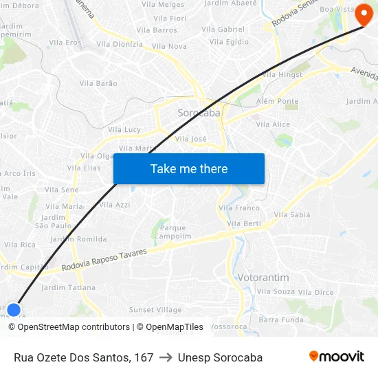 Rua Ozete Dos Santos, 167 to Unesp Sorocaba map
