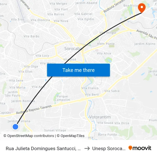 Rua Julieta Domingues Santucci, 197 to Unesp Sorocaba map
