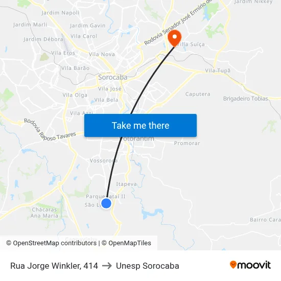 Rua Jorge Winkler, 414 to Unesp Sorocaba map