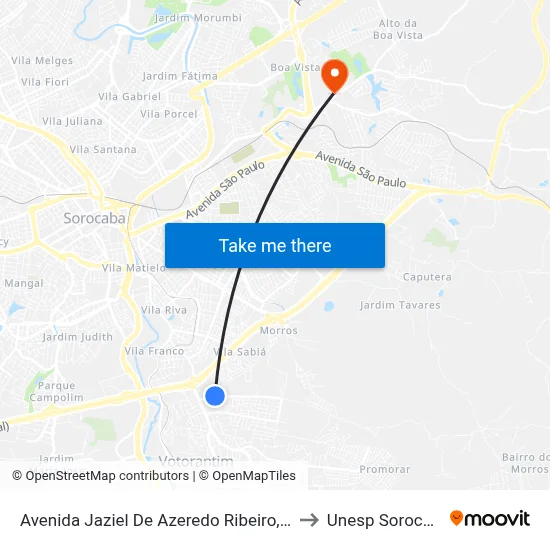 Avenida Jaziel De Azeredo Ribeiro, 311 to Unesp Sorocaba map