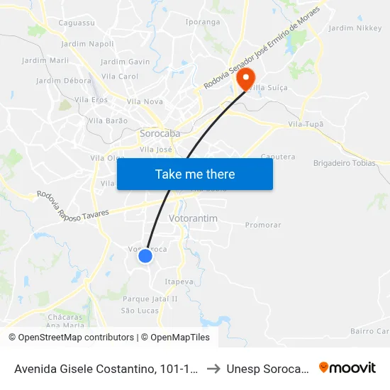 Avenida Gisele Costantino, 101-137 to Unesp Sorocaba map