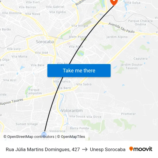 Rua Júlia Martins Domingues, 427 to Unesp Sorocaba map
