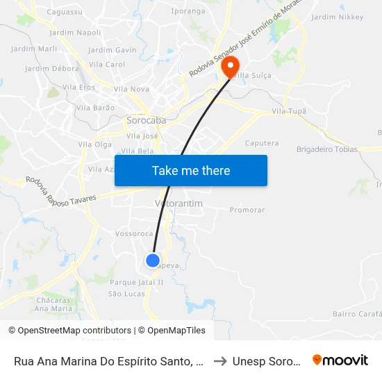 Rua Ana Marina Do Espírito Santo, 140-184 to Unesp Sorocaba map