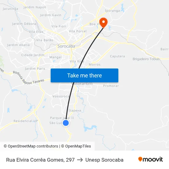 Rua Elvira Corrêa Gomes, 297 to Unesp Sorocaba map