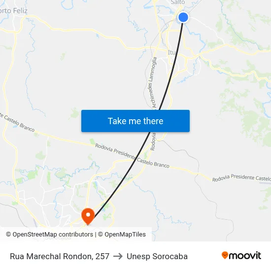 Rua Marechal Rondon, 257 to Unesp Sorocaba map
