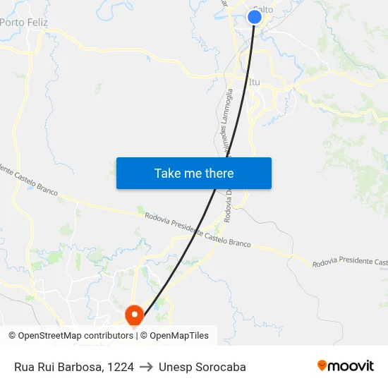 Rua Rui Barbosa, 1224 to Unesp Sorocaba map