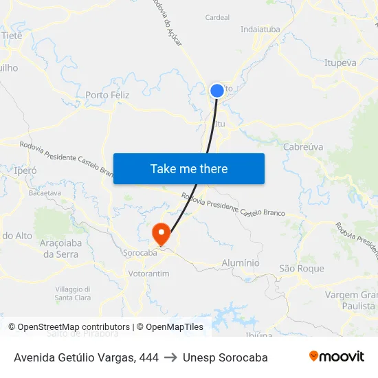 Avenida Getúlio Vargas, 444 to Unesp Sorocaba map