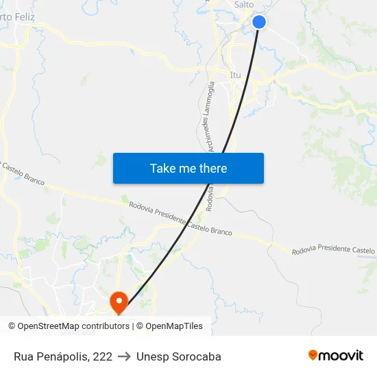Rua Penápolis, 222 to Unesp Sorocaba map