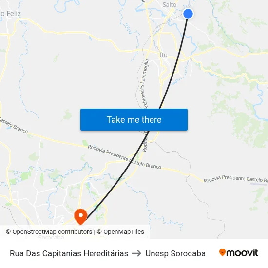 Rua Das Capitanias Hereditárias to Unesp Sorocaba map