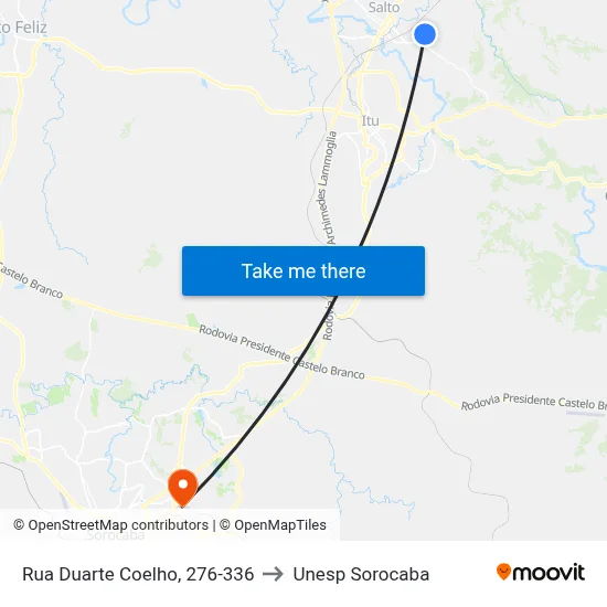 Rua Duarte Coelho, 276-336 to Unesp Sorocaba map