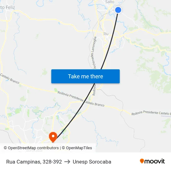 Rua Campinas, 328-392 to Unesp Sorocaba map