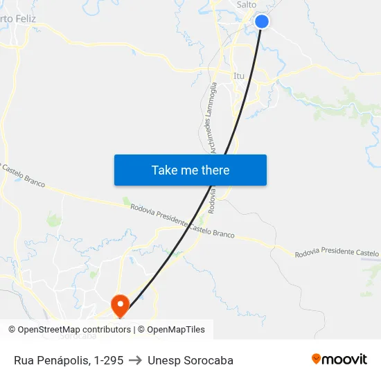Rua Penápolis, 1-295 to Unesp Sorocaba map