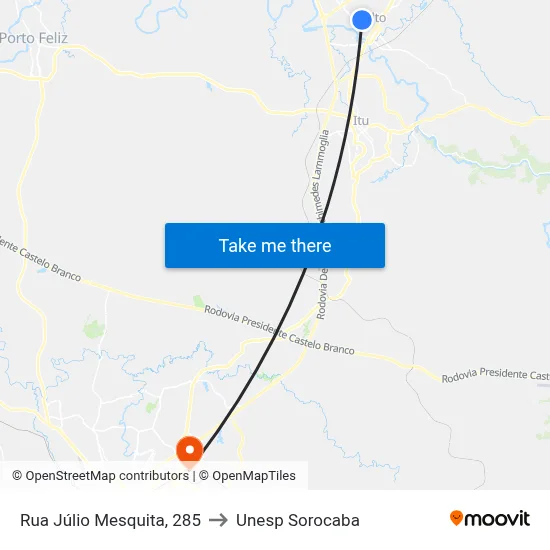 Rua Júlio Mesquita, 285 to Unesp Sorocaba map