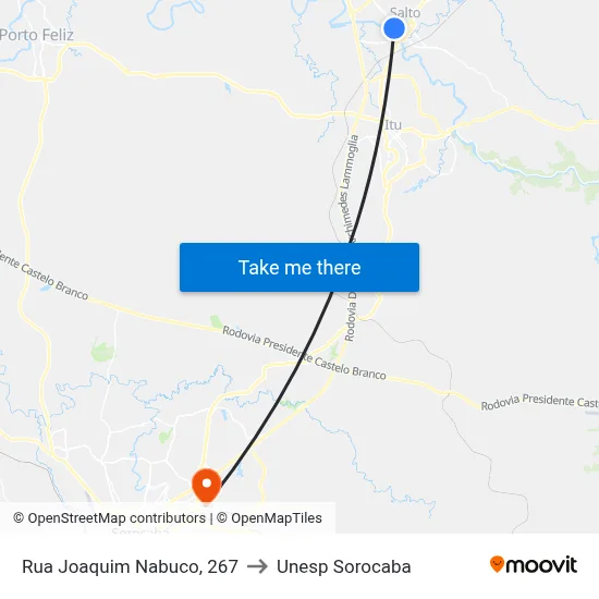 Rua Joaquim Nabuco, 267 to Unesp Sorocaba map