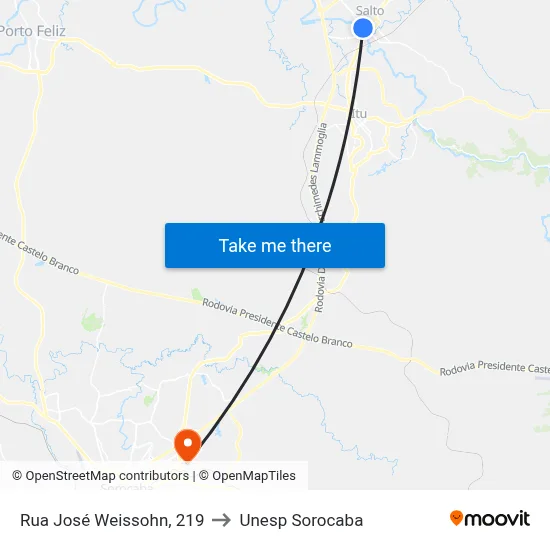 Rua José Weissohn, 219 to Unesp Sorocaba map