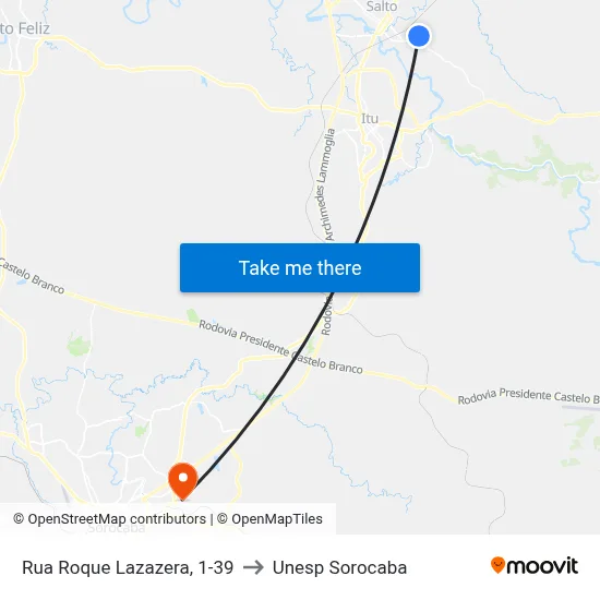 Rua Roque Lazazera, 1-39 to Unesp Sorocaba map