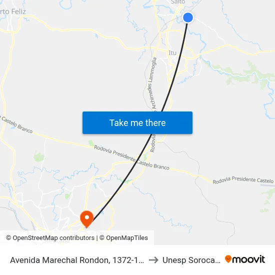 Avenida Marechal Rondon, 1372-1446 to Unesp Sorocaba map