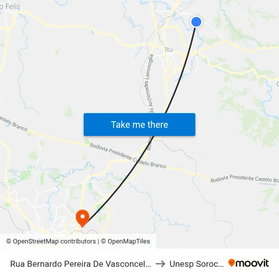 Rua Bernardo Pereira De Vasconcelos, 124 to Unesp Sorocaba map