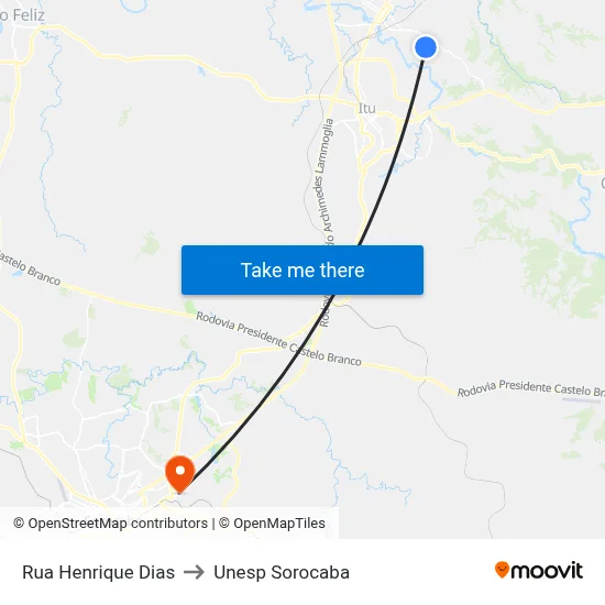 Rua Henrique Dias to Unesp Sorocaba map