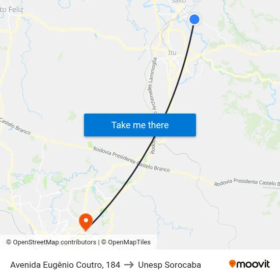 Avenida Eugênio Coutro, 184 to Unesp Sorocaba map