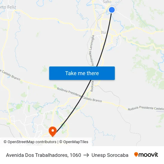 Avenida Dos Trabalhadores, 1060 to Unesp Sorocaba map