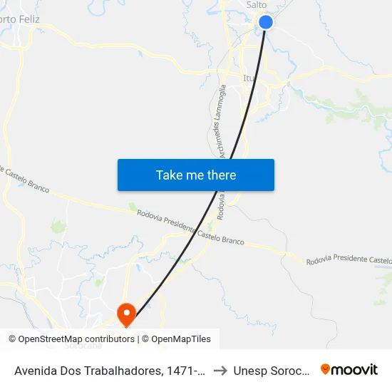 Avenida Dos Trabalhadores, 1471-2265 to Unesp Sorocaba map