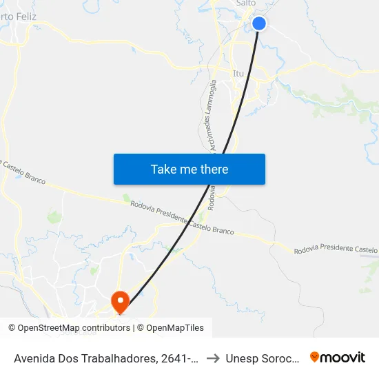 Avenida Dos Trabalhadores, 2641-2873 to Unesp Sorocaba map